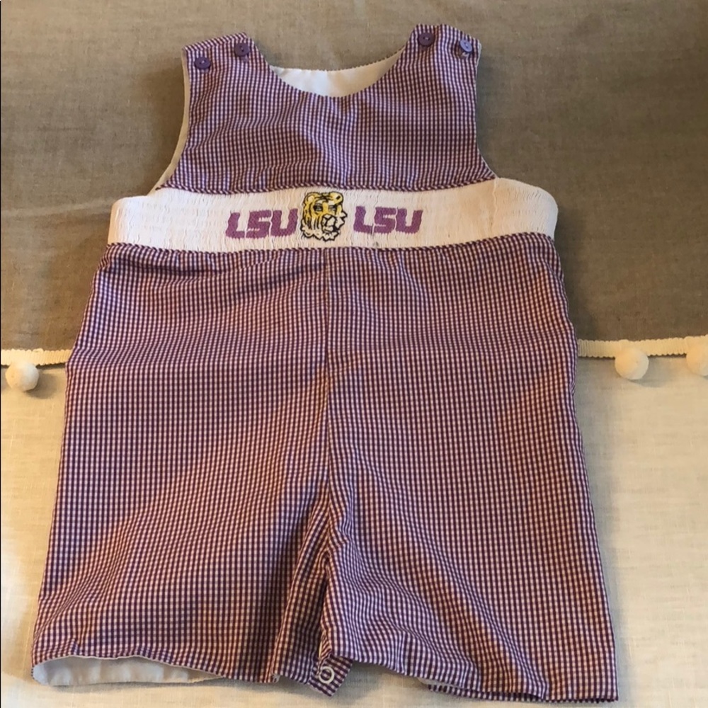 Smocked LSU onesie.